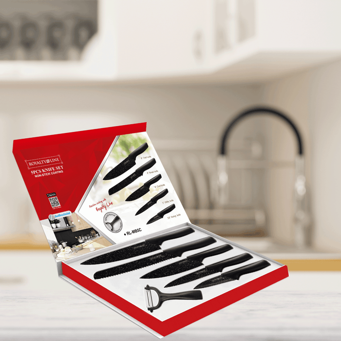 Royalty Line RL - MB5C: 5 - delige keukenmessenset met coating en dunschiller - Bivakshop