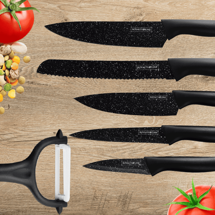 Royalty Line RL - MB5C: 5 - delige keukenmessenset met coating en dunschiller - Bivakshop