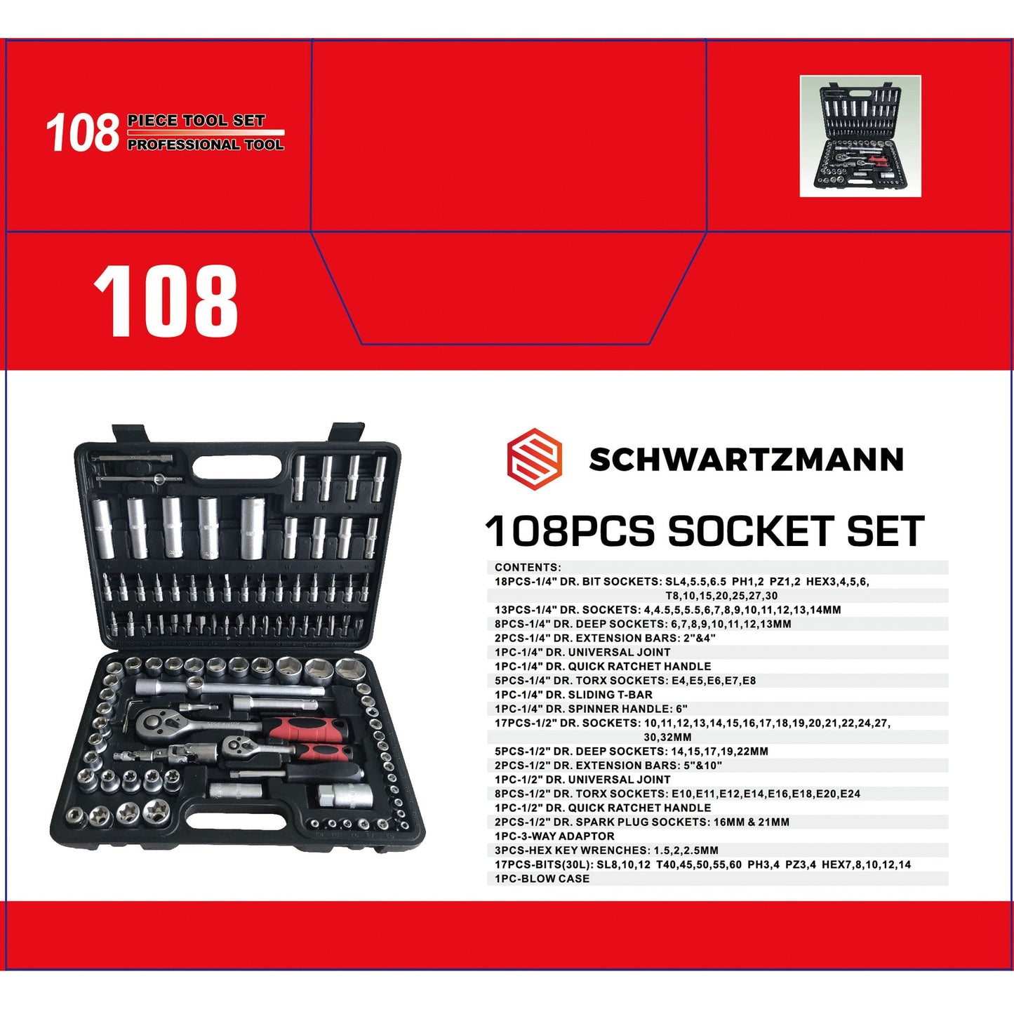 Schwartzman - 108 Delige handgereedschapset - Bivakshop