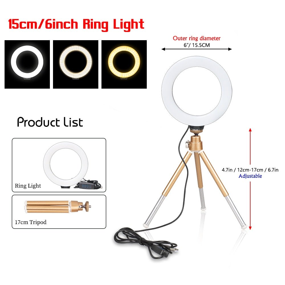 SH 16cm ringlicht met statief - Dimbaar fotografie licht - Perfect voor live streaming en YouTube video's - Bivakshop