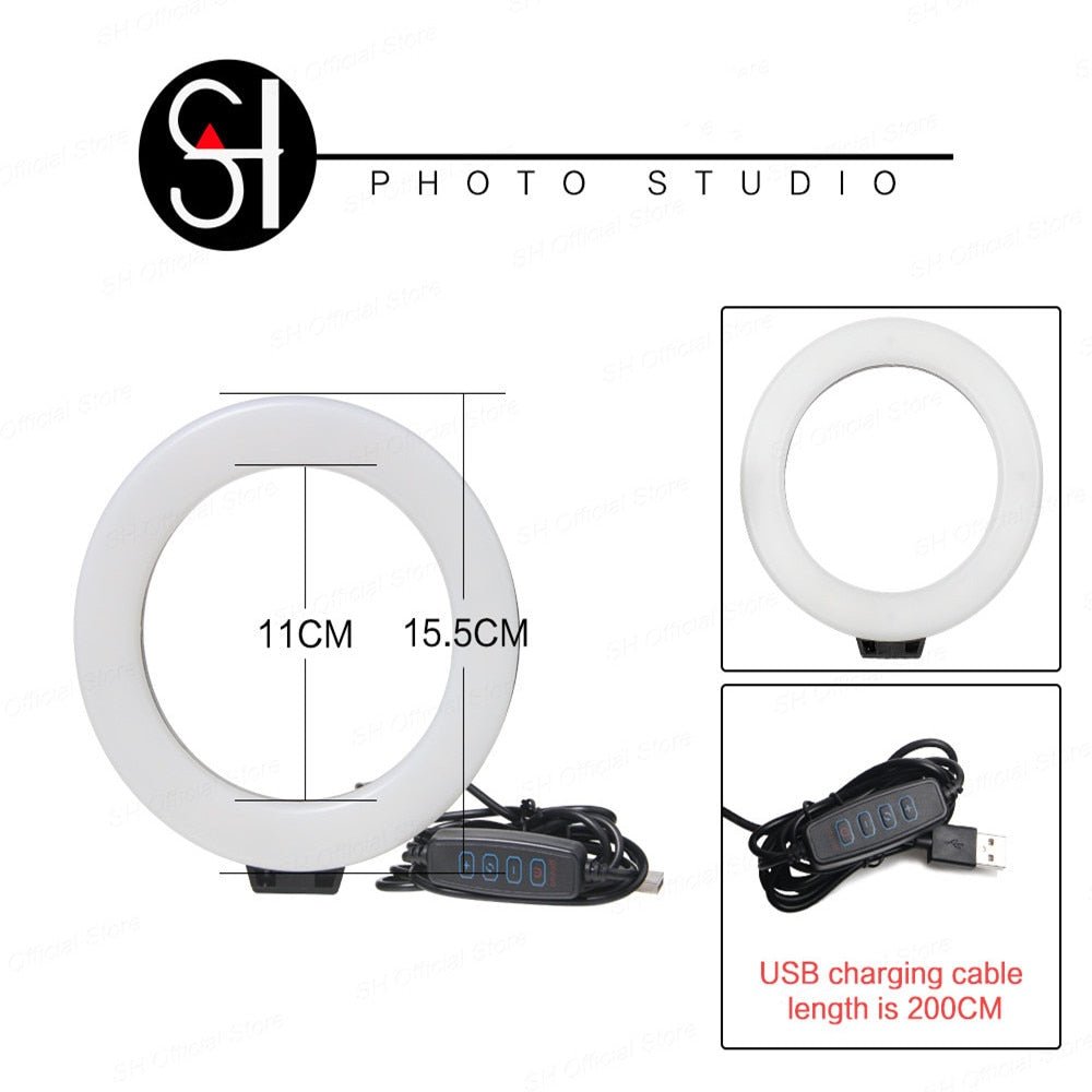 SH 16cm ringlicht met statief - Dimbaar fotografie licht - Perfect voor live streaming en YouTube video's - Bivakshop