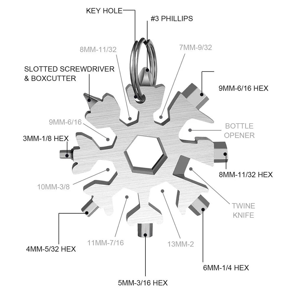 Sneeuwvlok Momentsleutel - Multi-Tool Rvs Gereedschap - 18-In-1 - Bivakshop