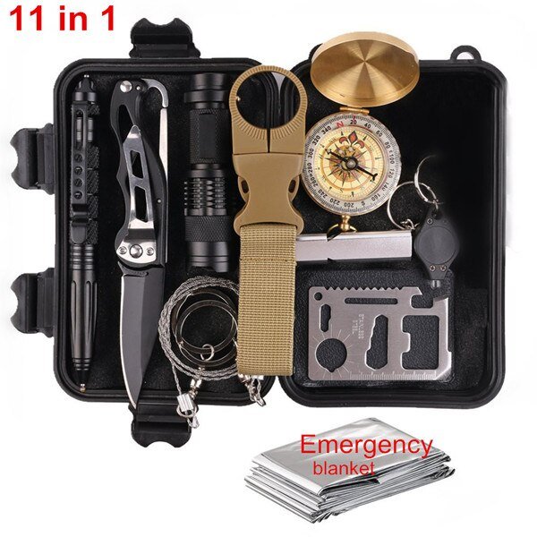 Survival kit - 11 in 1 of 16 in 1 EHBO kit - Kampeeruitrusting - Bivakshop