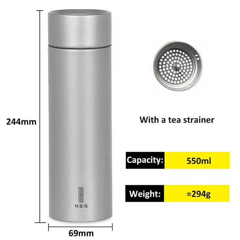 Titanium Vacuüm Thermosfles - 440 of 550 ml inhoud - Met theezetter - Zilver - Bivakshop