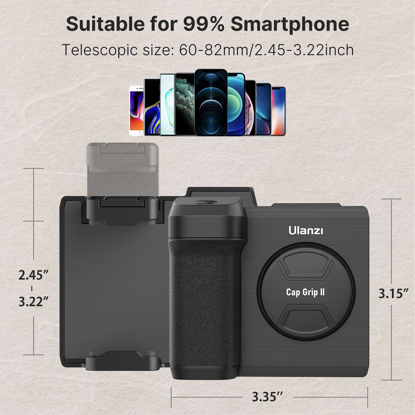 Ulanzi capgrip II - Smartphone handheld selfie booster met bluetooth afstandsbediening - Bivakshop