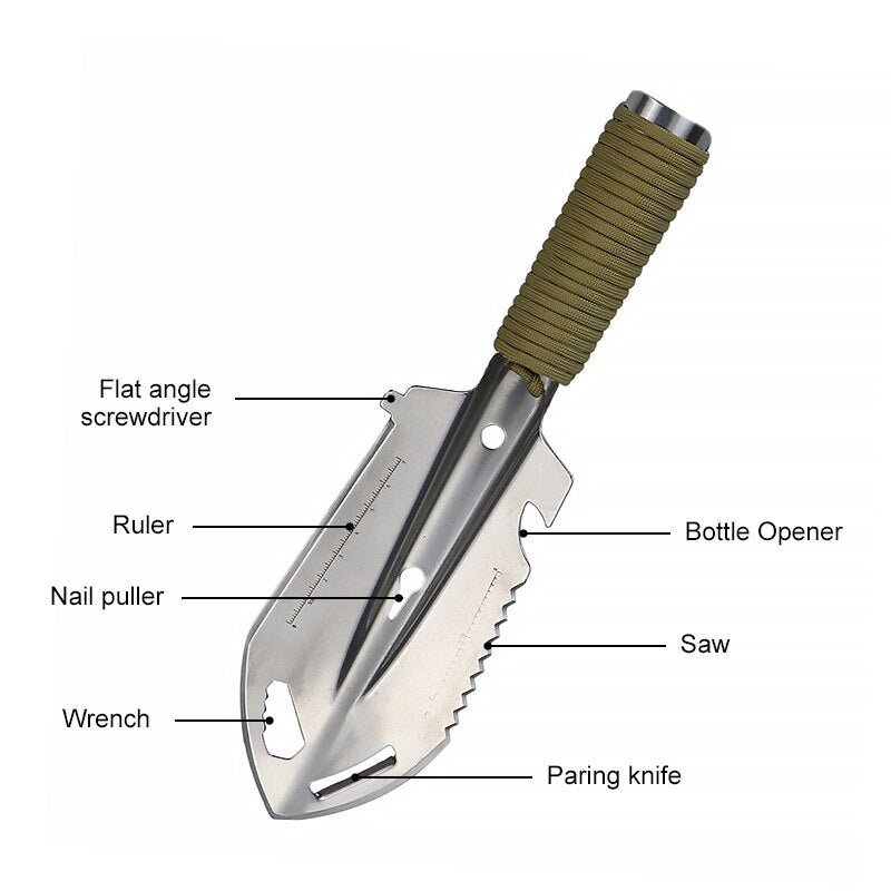 Ultieme multifunctionele camping survival schop - 7-in-1 outdoor gereedschap - Bivakshop