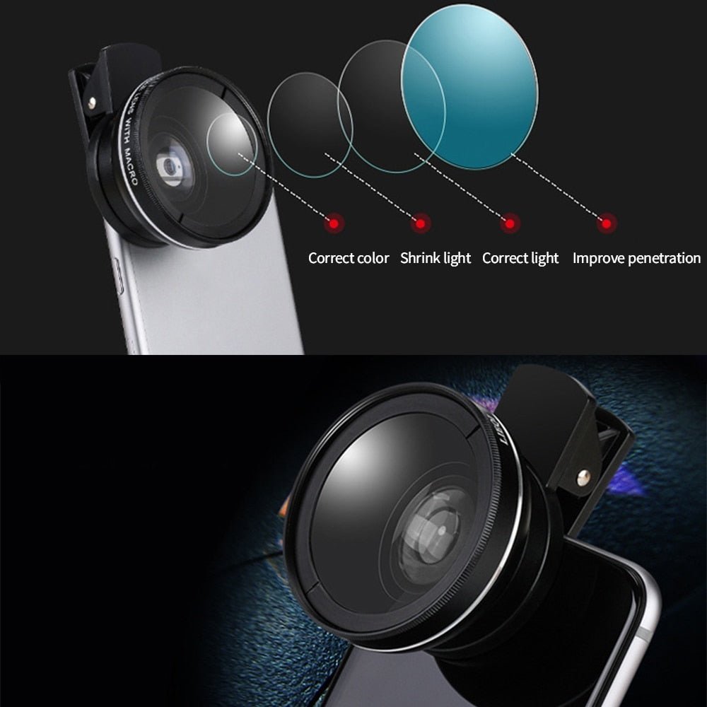Universele lens clip - 37mm mobiele telefoon - 0.45x 49mm - UV super groothoek + Macro HD Lens - Bivakshop