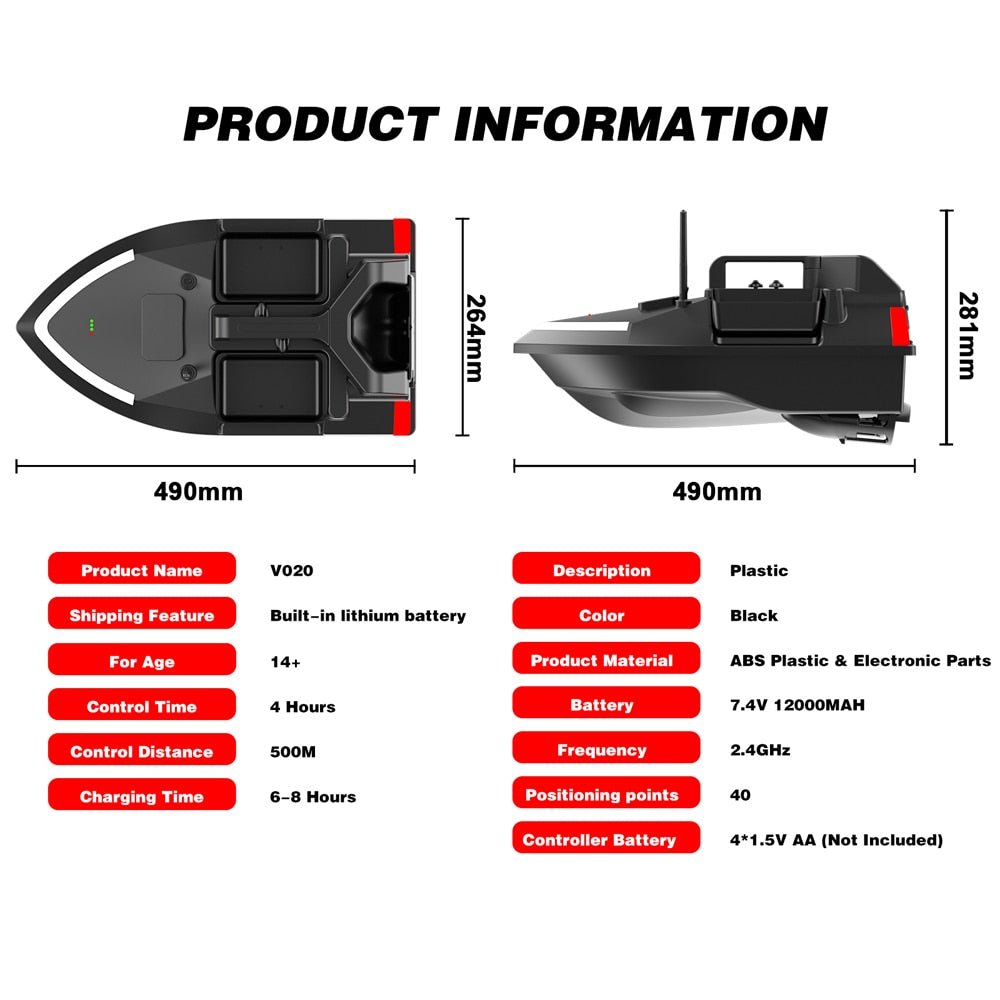 V020 GPS Visaas Boot - Afstandsbediening - Dual Motor - Automatische Cruise - 500M Bereik - Bivakshop