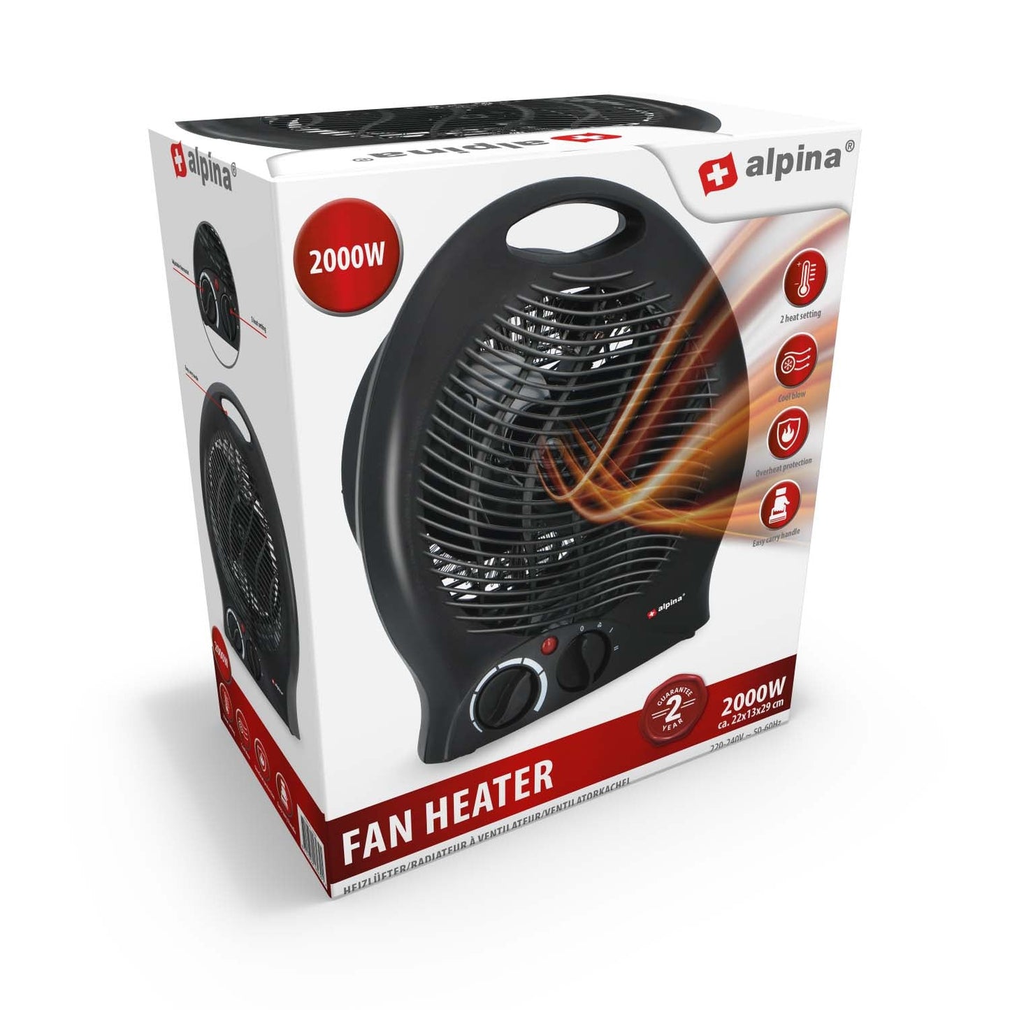 Ventilatorkachel Draagbaar 2000 Watt Zwart - Bivakshop
