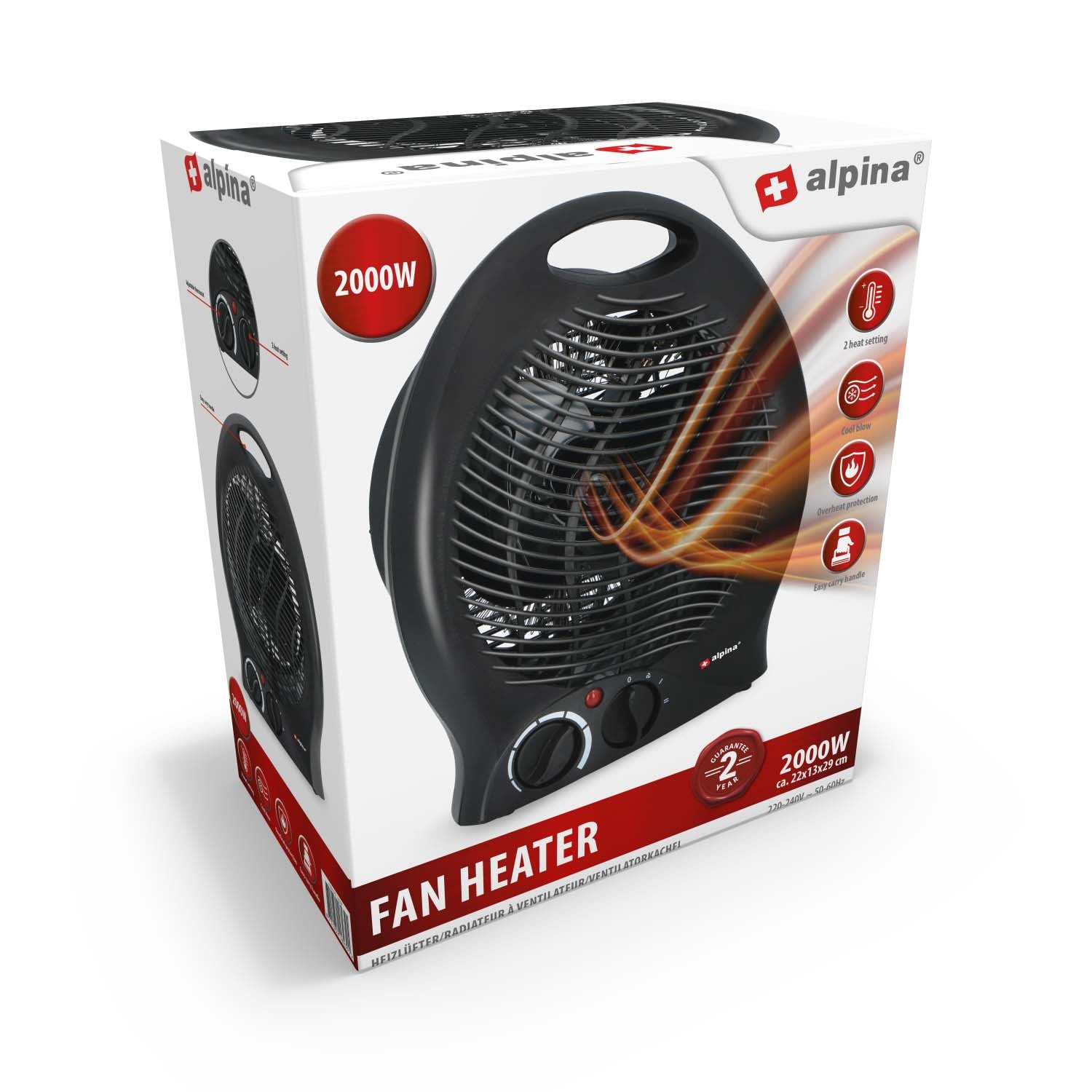 Ventilatorkachel Draagbaar 2000 Watt Zwart - Bivakshop