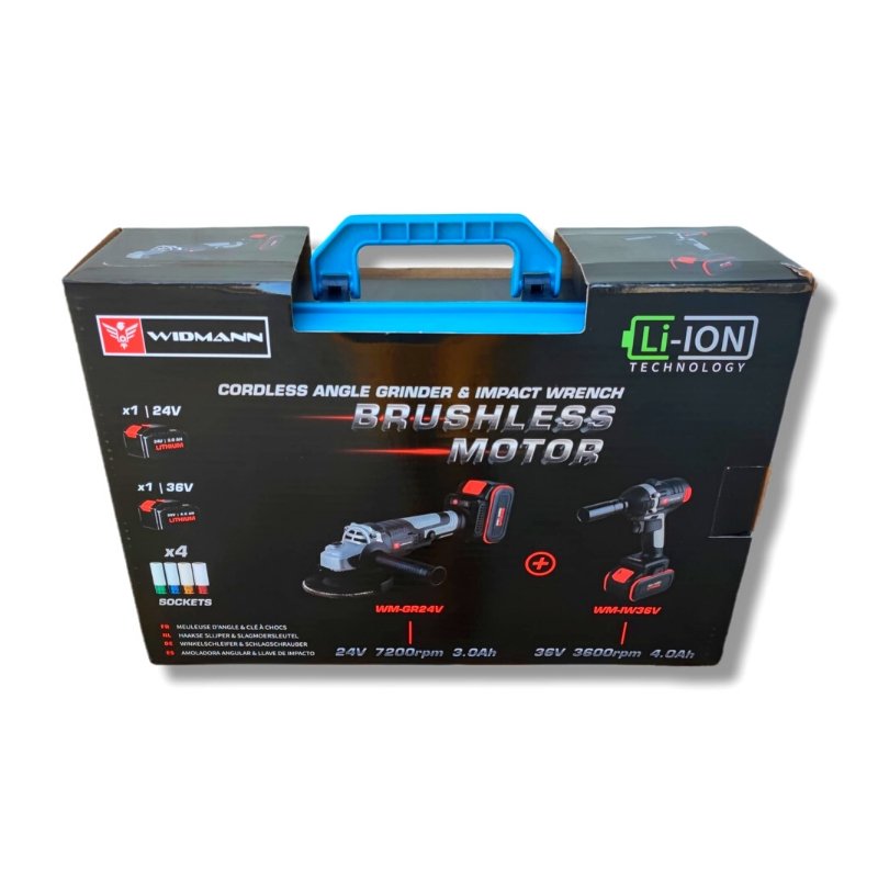 Widmann Dual Pack Widmann Borstelloze Haakse Slijper 24v & Slagmoersleutel 36v - Bivakshop