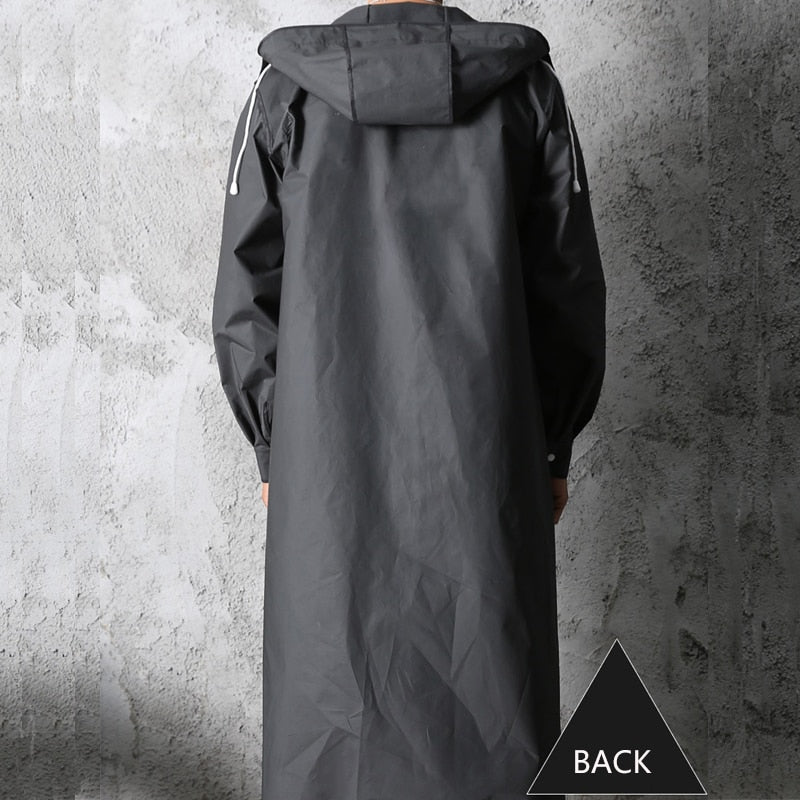 Zwarte mode waterdichte lange regenjas - Unisex - Capuchon - Bivakshop